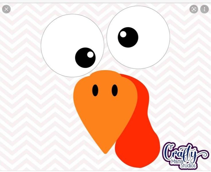 an orange bird with big eyes on it's face is shown in front of a chevron background