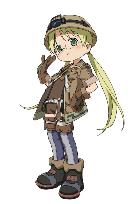 an anime character with long blonde hair and green eyes, wearing a brown jacket and blue jeans