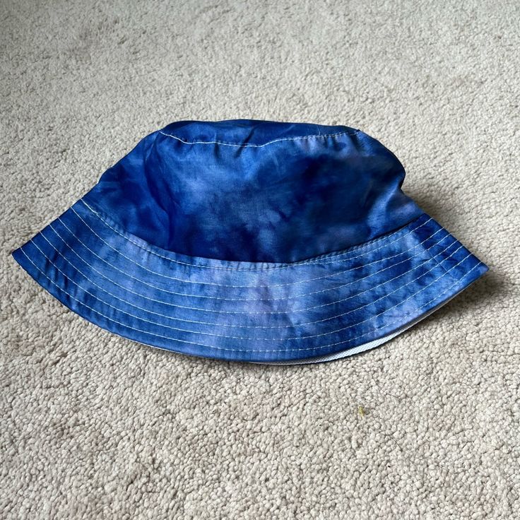 Nwot, Never Worn, Tie Dye Blue, Lightweight Blue Cotton Wide Brim Hat, Blue Bucket Hat One Size For Summer, Blue Cotton Sun Hat One Size Fits Most, Navy Bucket Hat For Summer Beach, Casual Blue Cotton Sun Hat, Blue Cotton Wide Brim Sun Hat, Blue Wide Brim Cotton Sun Hat, Navy Bucket Hat For Beach In Summer, Blue Wide-brim Cotton Sun Hat