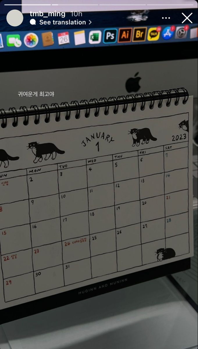 an apple desktop computer monitor with a calendar on it's side and animals drawn on the screen