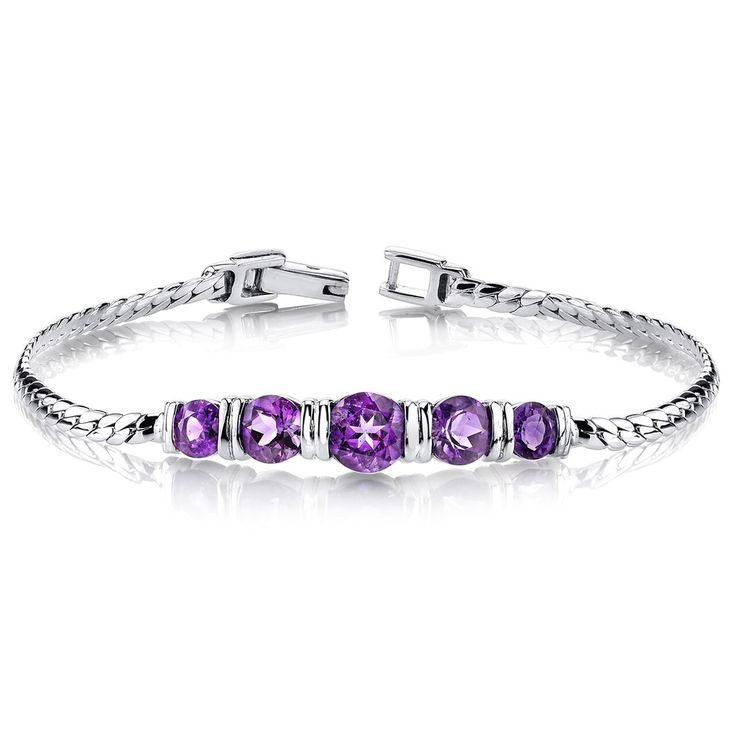 Inspired by a love of luxury Dress it up or dress it down. But don't leave the palace gardens without this crown jewel. This standout bracelet features round shape Peora natural Amethyst gemstones in .925 sterling silver. Our natural Amethyst gemstones are a unique gift from nature. By cutting them in a way that respects the rough's natural radiance, we ignite their inherent intensity and maximize their brilliance to deliver on our signature Peora standard. Handcrafted in pure .925 sterling silver goodness, this bracelet has been carefully coated in an elegant rhodium finish. Our artisans are expertly trained in this process which fortifies the bracelet's strength, shine and brilliance. Looking for an anniversary or engagement present? Our concierge stylists are here to help with all of yo Jewelry Questions, Sparkle Bracelet, Pearl Bridal Jewelry, Mens Silver Necklace, Sapphire Bracelet, Amethyst Bracelet, Bracelet Sterling Silver, Stone Design, Bracelet For Women