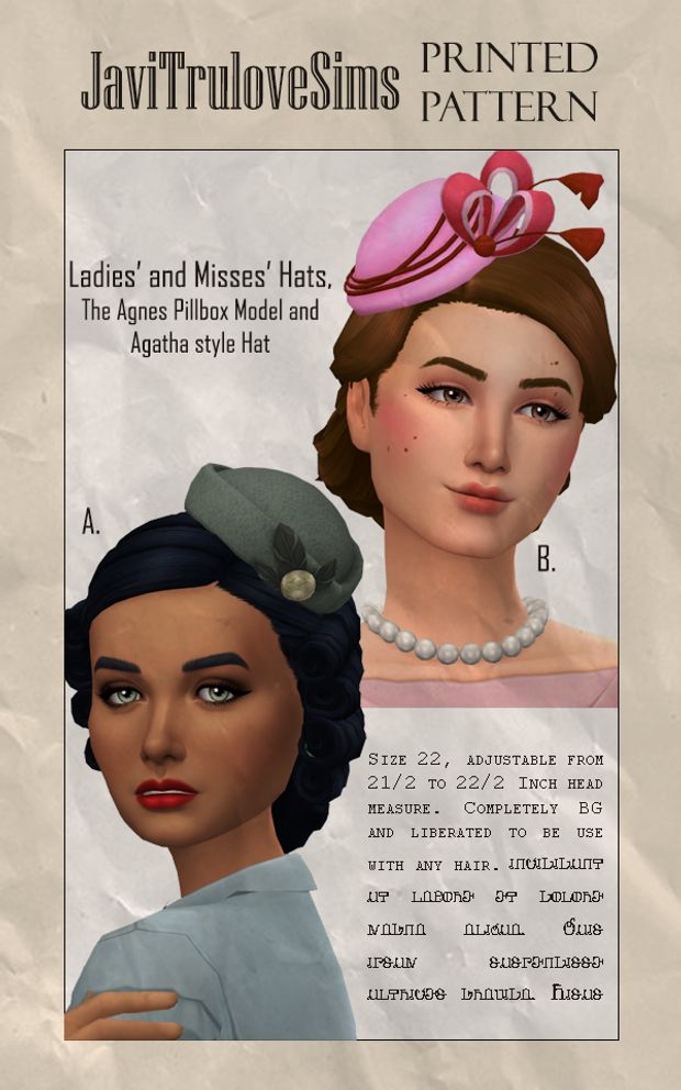 an image of two women with hats on their heads and one has pearls in her hair