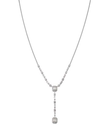 Diamond Mosaic Lariat Necklace in 14K White Gold, 1.0 ct. t.w. Diamond Lariat Necklace With 17 Jewels, Luxury White Gold Lariat Diamond Necklace, Formal Silver Diamond Lariat Necklace, Luxury Lariat Jewelry With Single Cut Diamonds, Elegant White Gold Lariat Necklace With Diamond Cut, Luxury Diamond Lariat Jewelry, White Gold Lariat Diamond Necklace For Formal Occasions, Formal White Gold Lariat Diamond Necklace, White Gold Lariat Necklace With Single Cut Diamonds