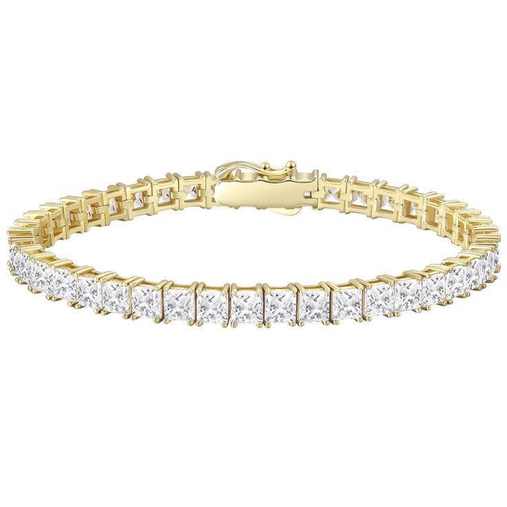 PRICES MAY VARY. 【5A CZ STONES】 Princess cut AAAAA cubic zirconia. Polished 14kt yellow/white gold over S925 sterling silver. 【SAFETY CLASP-4 PRONG SETTING】 Double hook snap fit with one safety clasp. Blends seamlessly into the design. Sturdy for wear, easy to use. And the tennis bracelet sets in 4 prong-setting to prevent the cz stones fall off. 【HYPOALLERGENIC】 Cubic Zirconia set in Lead-free, Eco-friend and hypoallergenic setting. This stunning bracelet is then Gold Plated to ensure a long-la Jewelry Presentation, Bracelet Sets, Wedding Bridal Jewellery, Square Diamond, Tennis Bracelet, Cz Stone, Bridal Wedding, Princess Cut, Womens Jewelry Bracelets