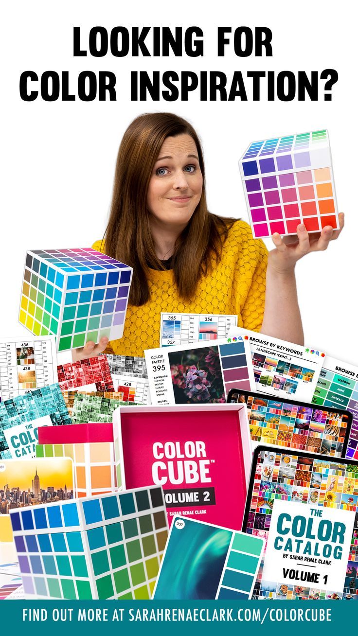 a woman holding up some color samples in front of her face with the text looking for color inspiration volume 2