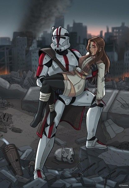 a star wars scene with a woman and stormtrooper