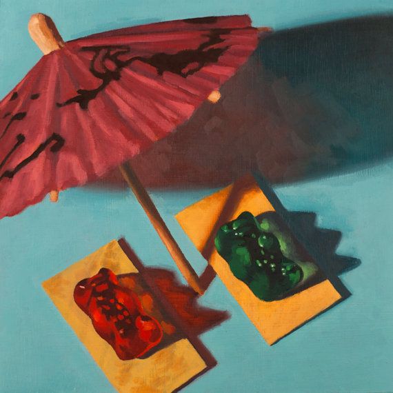 a painting of an umbrella and other items