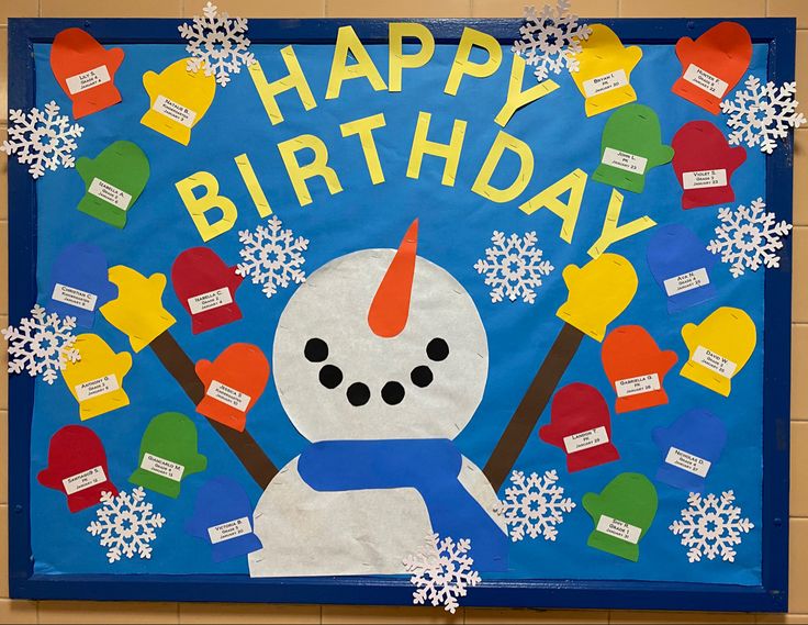 a happy birthday banner with a snowman on it