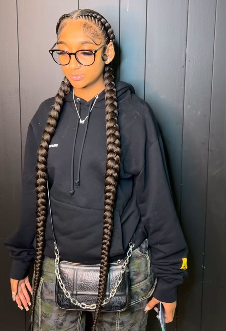 Black Two Braids Hairstyle, Braids For Black Women Two Braids, 2 Cute Braids, Two Braided Cornrow Hairstyles, Two Braids Hairstyles Black Women, Hairstyles For Summer Braids, Braids With One Pack Of Hair, Two Braids Black Girls Hair, Two Braided Hairstyles For Black Women