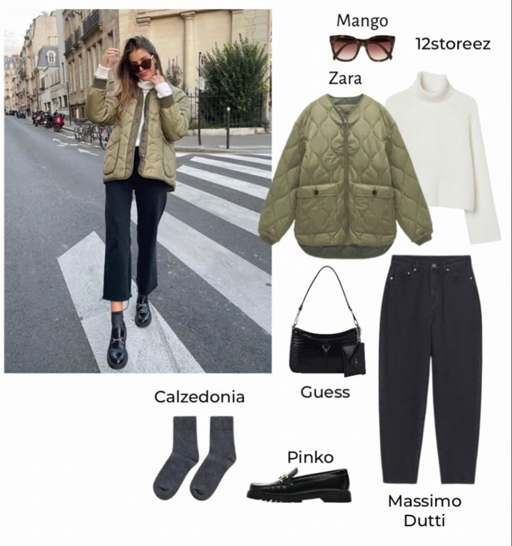 Quilted Jacket Street Style, Anorak Jacket Outfit, Quilted Jacket Outfit, Green Jacket Outfit, Capsule Wardrobe Women, Jacket Outfit Women, Winter Fashion Outfits Casual, Autumn Outfits, Looks Chic