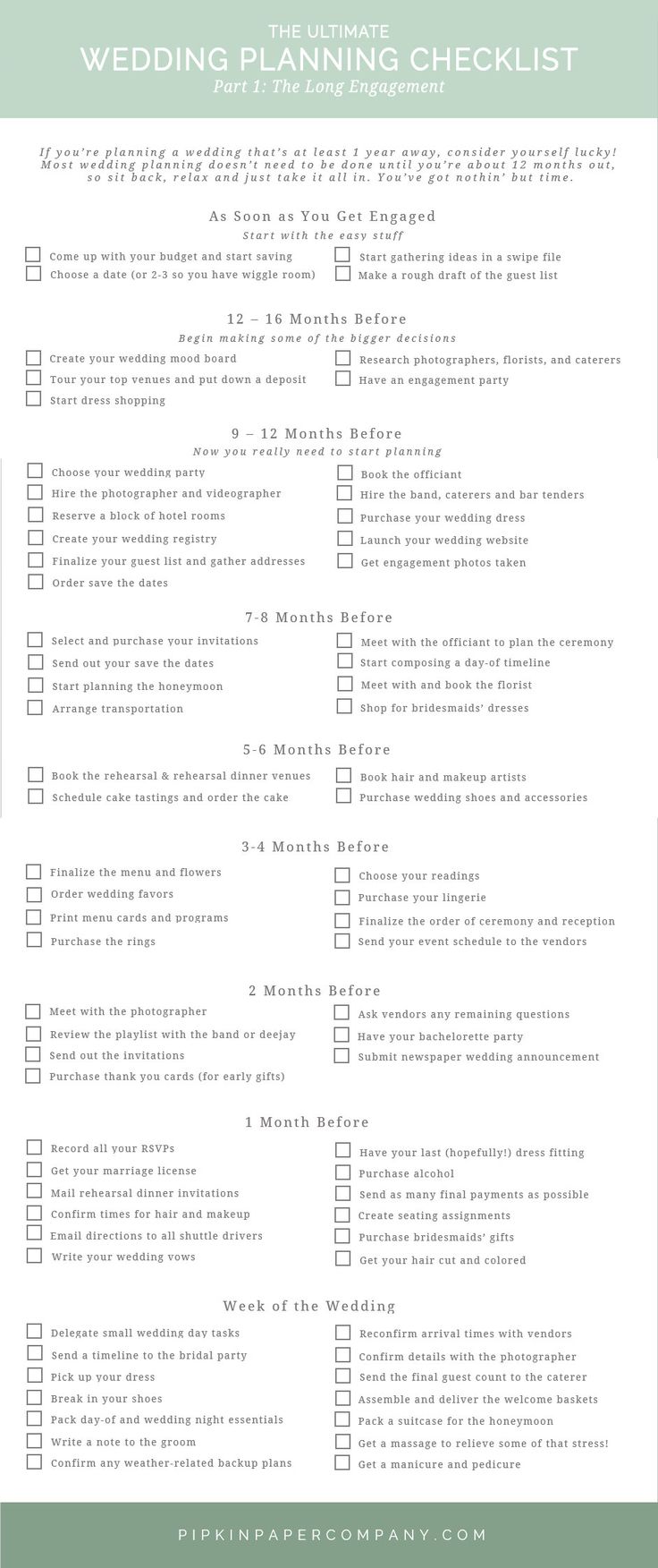 the wedding checklist is shown in green and white