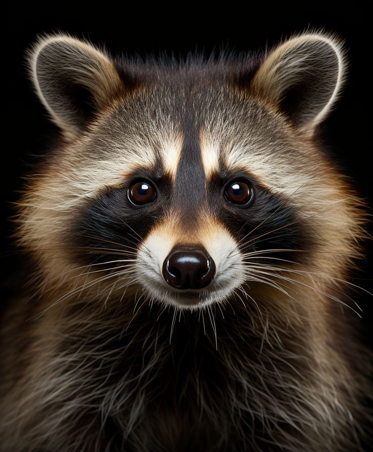 a raccoon looking at the camera with an intense look on it's face