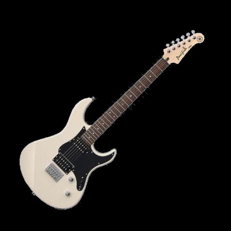 an electric guitar with a white body and black neck, on a black background photo