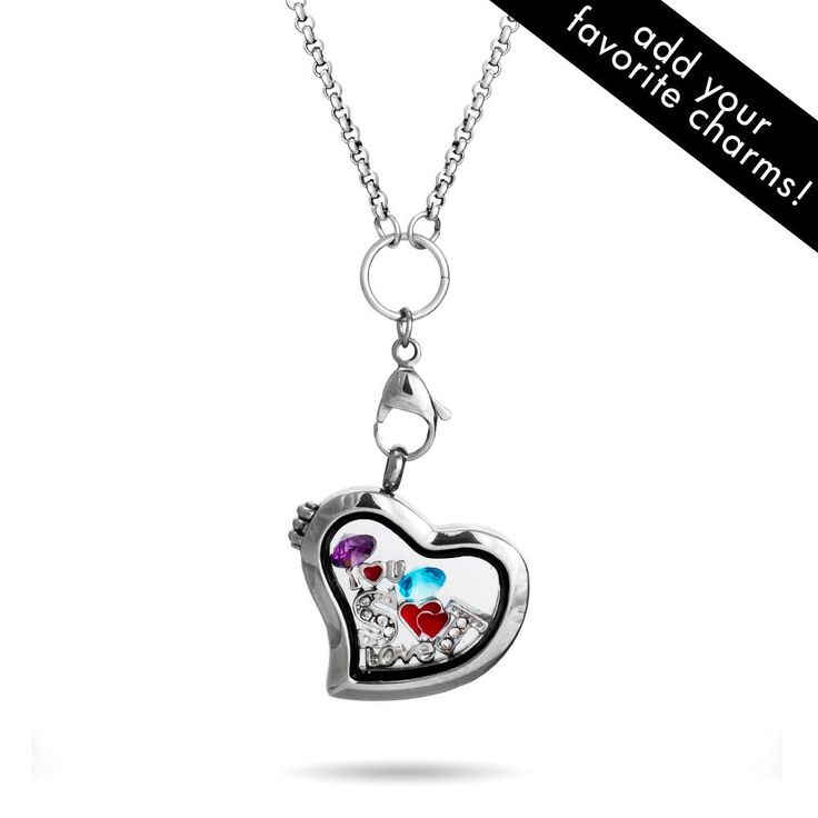 Build a Charm Heart shaped necklace! This heart floating charm necklace can be personalized with floating charm! Gift box included. Coordinates Jewelry, Floating Necklace, Glass Locket, Floating Lockets, Heart Shaped Necklace, Floating Charms, Jewelry Accessories Ideas, Monogram Jewelry, Locket Charms