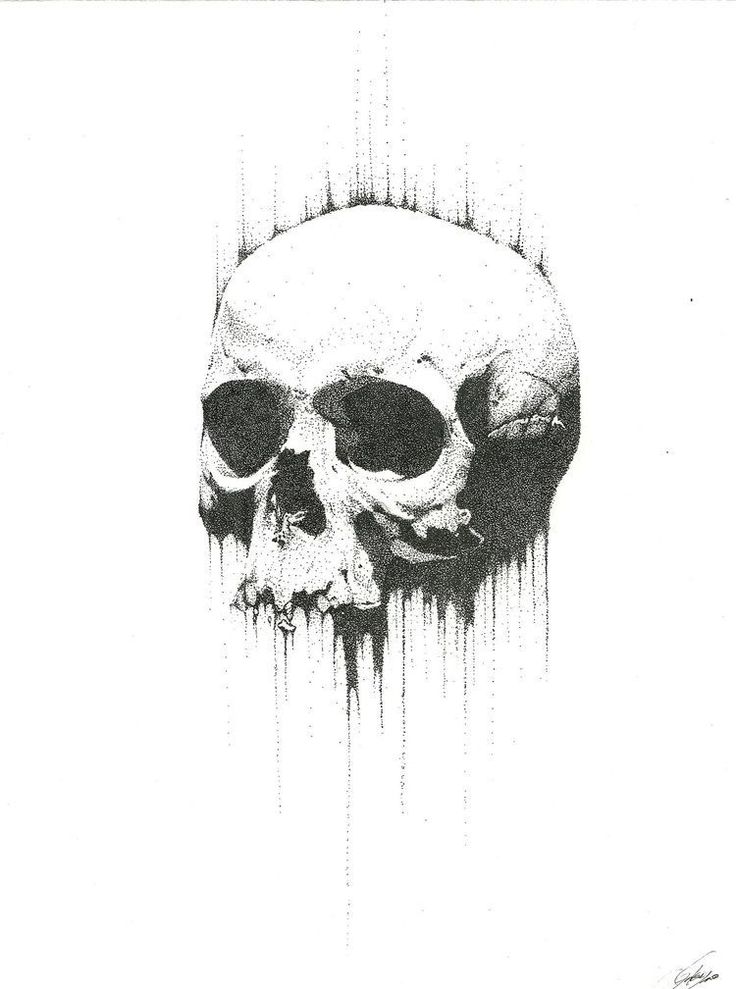 a black and white drawing of a skull