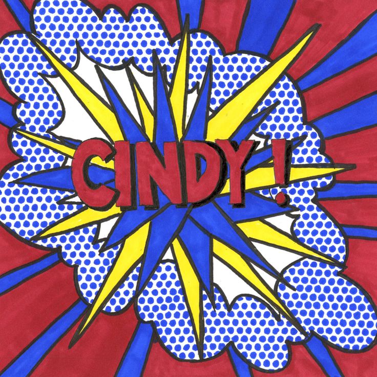 an abstract painting with the word candy written in red, yellow and blue colors on it