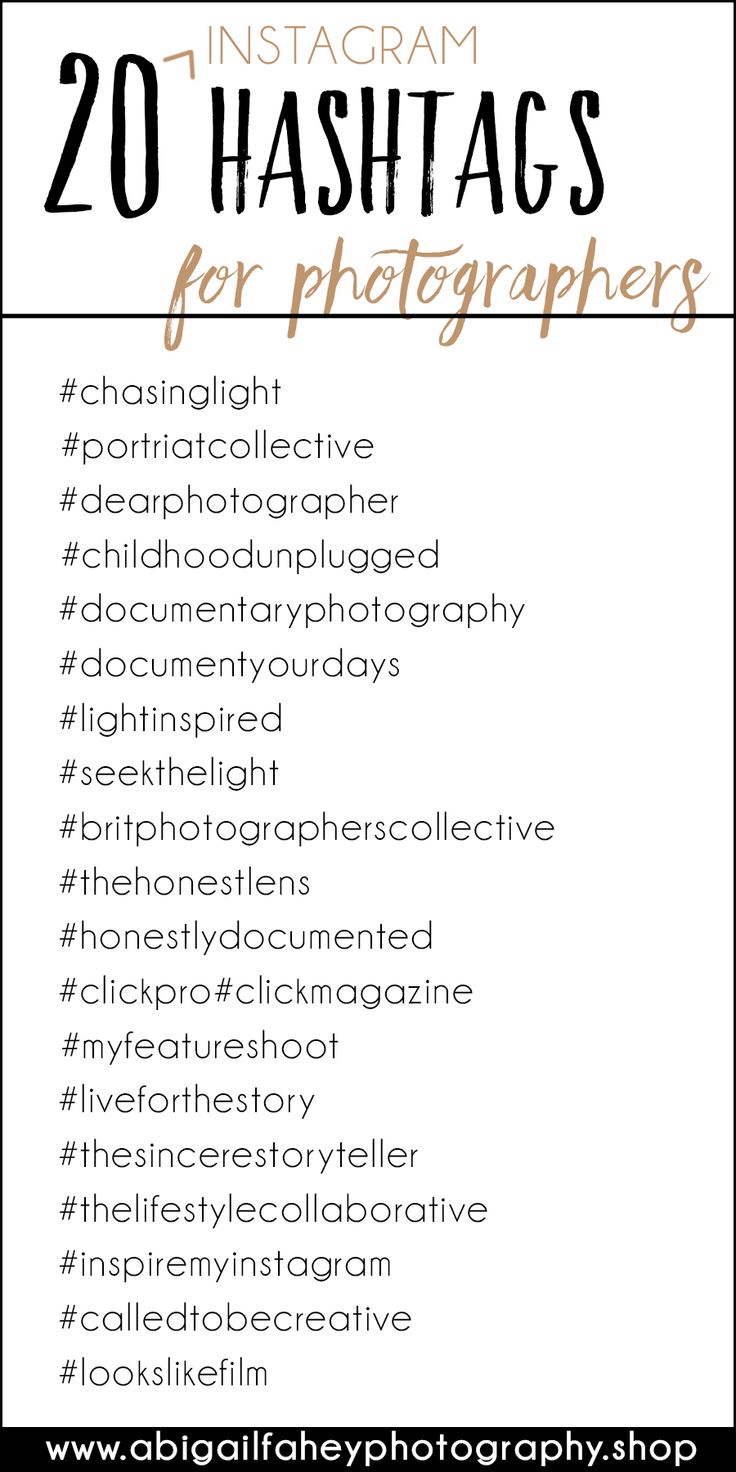 the 20 hashtags for photographers to use in their photography business, including an instagram