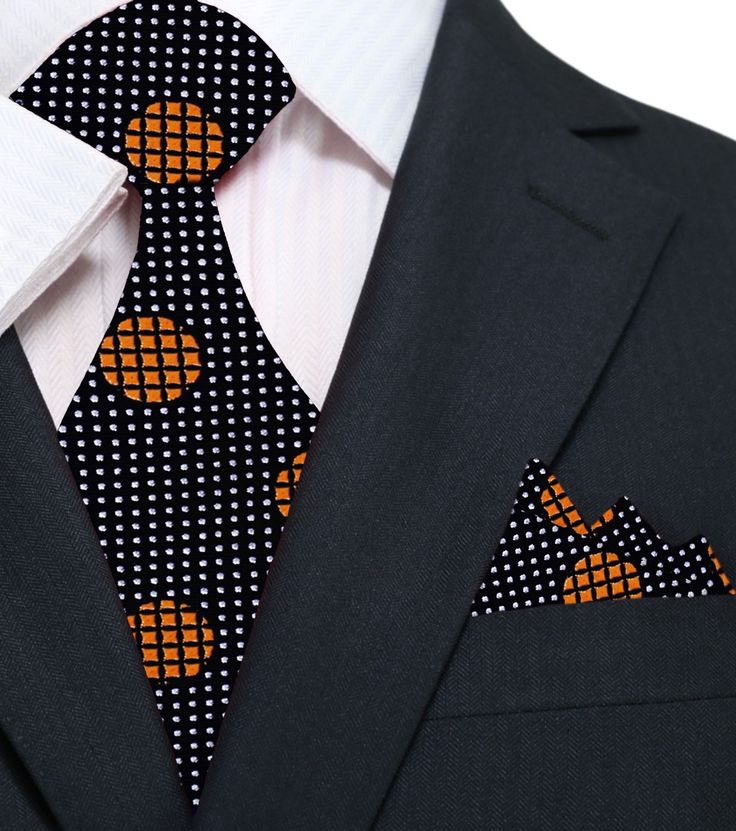 black gold polka tie and square||Black Fabric Navy, Gold Dot, Orange Dots, Green Dot, Gold Dots, Tie Set, Blue Dot, Red Dots, Tie And Pocket Square