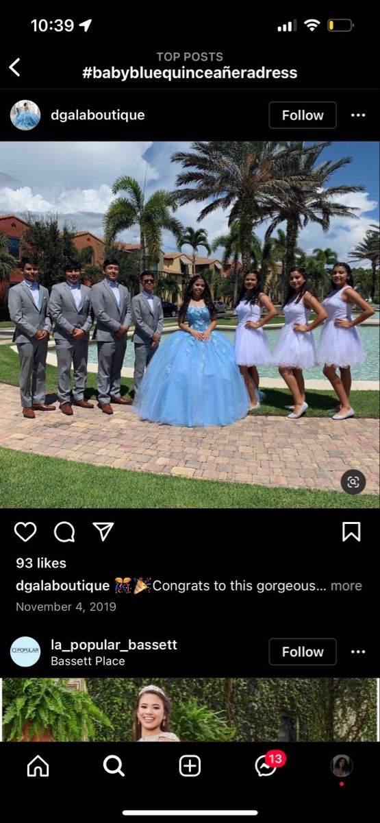 two screenshots of people in formal wear, one is wearing a blue dress