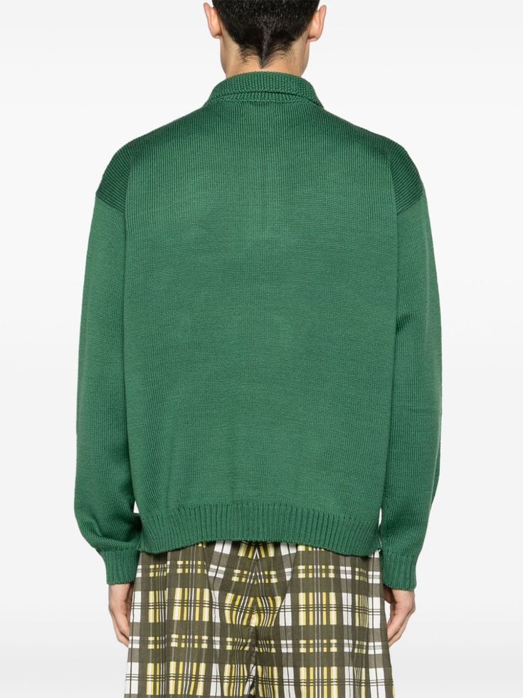 BODE Floret Wool Polo Jumper - Farfetch Man Sweater, Polo Jumper, Half Zip Jumper, Green Jumpers, City Shorts, Zip Puller, Planet People, Embroidered Wool, Cotton Jumper