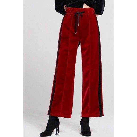 Brand: Storets Condition: Nwot Size: Small, Adjustable Waist, Wide Leg Description: Red Wide Let Velvet Track Pants With Drawstring Waist - Reasonable Offers Accepted, No Trades Tags: Storets, Pants, Velvet, High Waisted, Casual Red Wide-leg Bottoms For Winter, Red Wide Leg Winter Pants, High Waist Red Bottoms For Winter, High-waisted Red Bottoms For Winter, Red Trousers For Winter, Red Long Pants For Winter, Trendy Burgundy Bottoms For Winter, Red Loungewear Pants For Fall, Red Winter Loungewear Pants