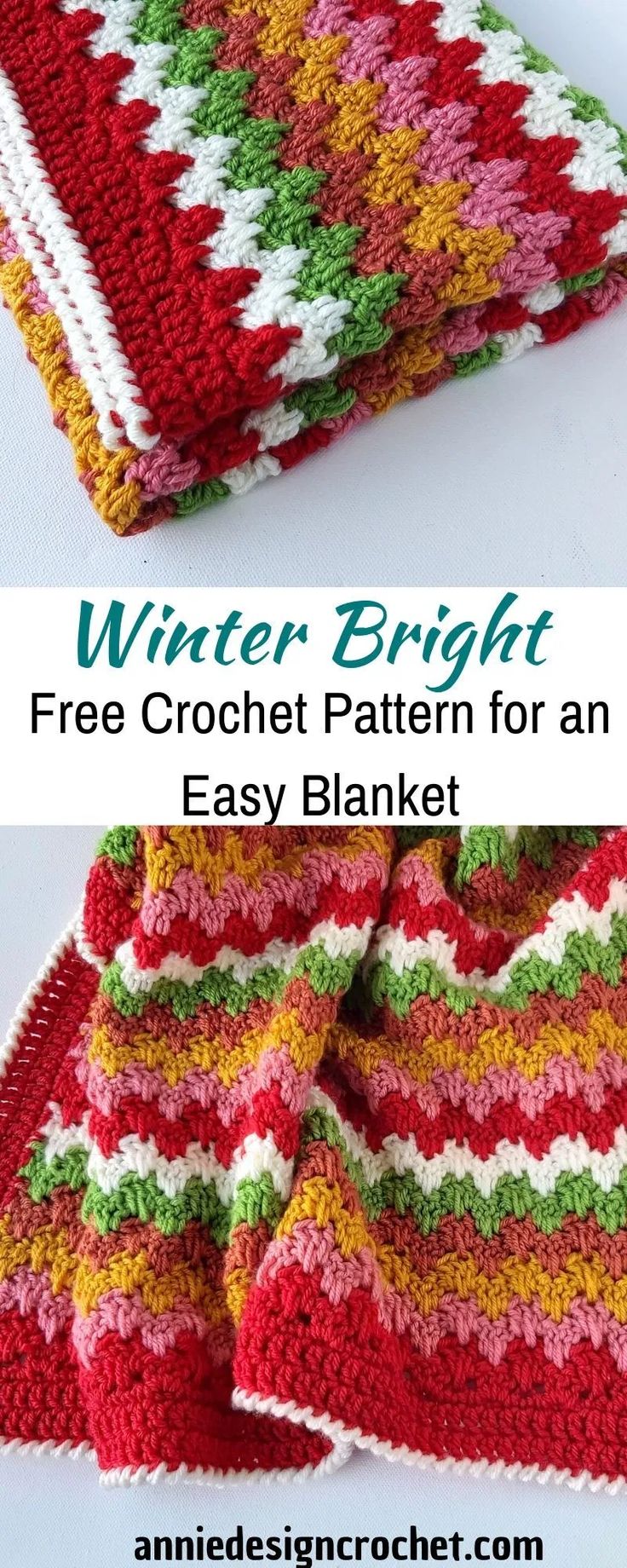 two crocheted blankets with text that reads winter bright free crochet pattern for an easy blanket