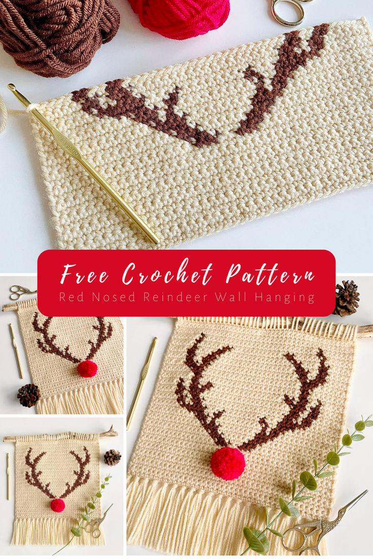 the crochet pattern is being used to make a deer head rug