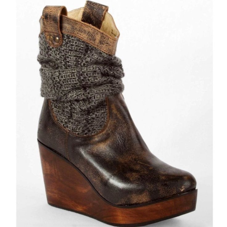 Reposhing This Item I Purchased From @Nolanlight. Loved It, But Ready To Rotate For Something New. Questions? Leave A Comment Below! Cheap Platform Heels, Desert Shoes, Knit Boot, Knit Boots, Bed Stu, Cute Boots, Leather Wedges, Distressed Leather, Shoe Obsession