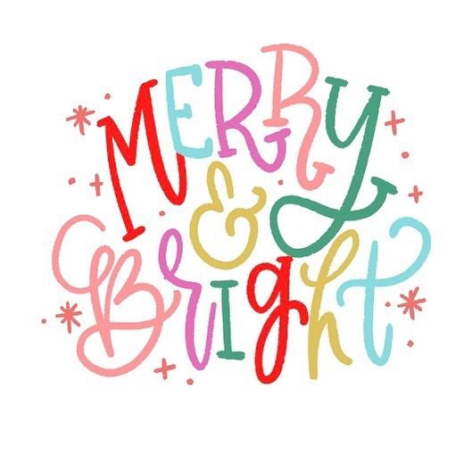 the words merry and bright written in different colors