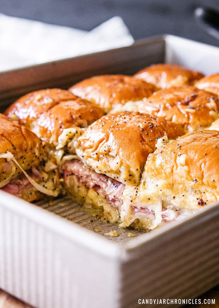 ham and cheese sliders in a baking pan