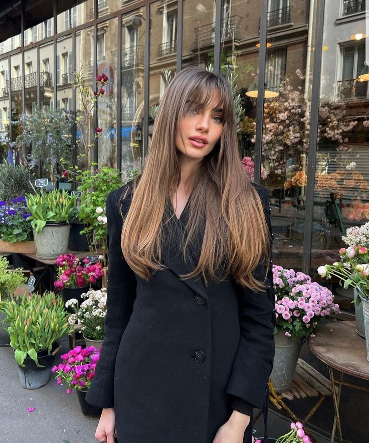 French Haircut, French Hair, Long Hair With Bangs, Light Brown Hair, 가을 패션, Brunette Hair, Aesthetic Hair, Hairstyles With Bangs, Hair Looks