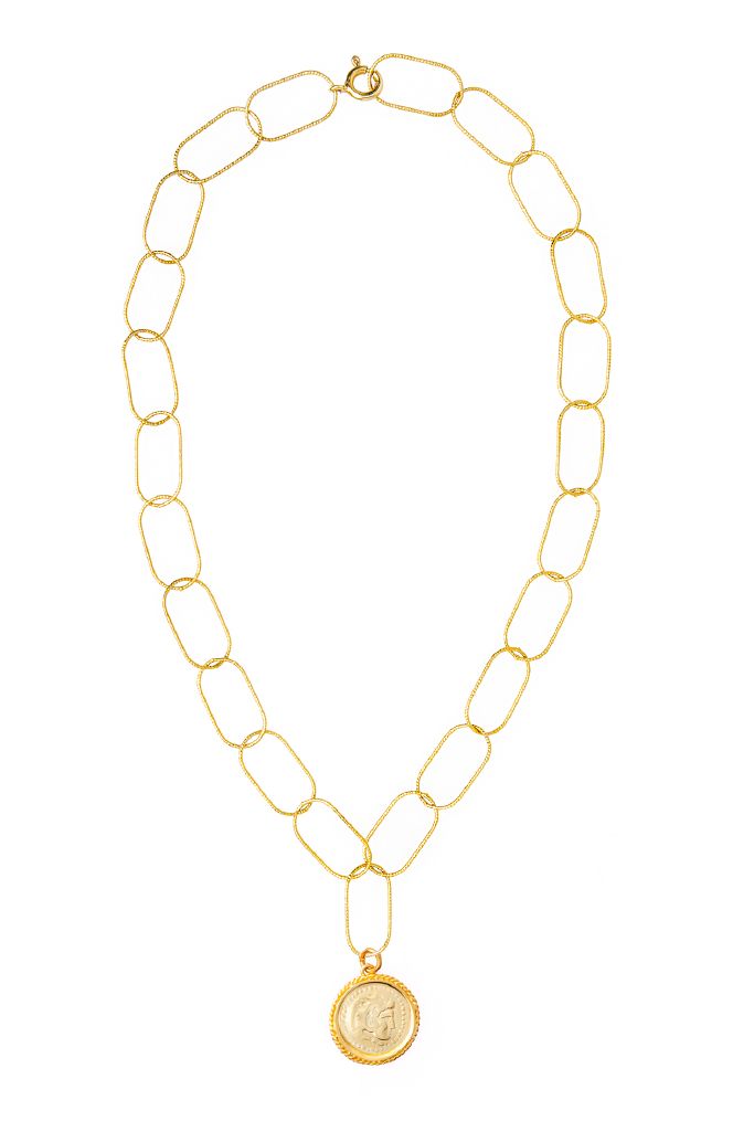 The necklace you will not want to take off. Chain length: 15.7 inches or 31.4 inches Material: Gold plated sterling silver Made in Greece. Medallion Chain Necklace With Paperclip Chain As Gift, Medallion Paperclip Chain Necklace As Gift, Coin Pendant Necklace As Gift, Coin Pendant Link Necklace As Gift, Oval Metal Necklace With Paperclip Chain, 12 Labors Of Hercules, Greek God Zeus, Labors Of Hercules, God Zeus