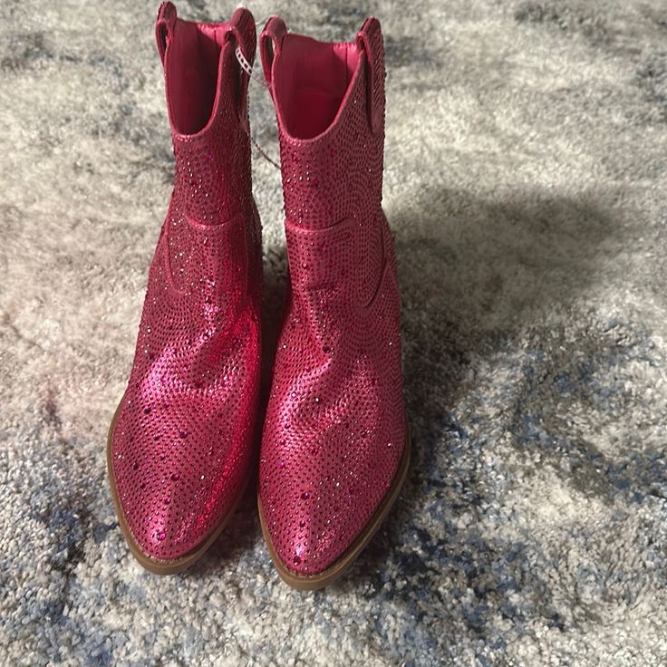 Size 10 Pink Rhinestone Boots, Bling Bling, Brand, New Dress Up Dress Down Cowgirl Boots Sparkle Uggs, Black Velvet Boots, Clear Boots, Rhinestone Boots, Black Velvet Shoes, Peep Toe Ankle Boots, Leopard Print Boots, Bailey Bow Uggs, Western Ankle Boots