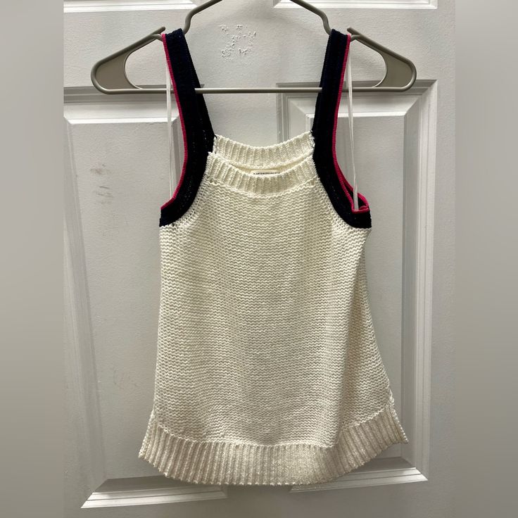 Anthropologie Women’s Knit Tank Top Size Xs Super Soft White, Navy & Pink Knit Fabric Chunky Rib Stitch Neckline And Hem Detail Excellent Condition, Never Worn- Nwot White Pointelle Knit Stretch Tank Top, White Stretch Pointelle Knit Tank Top, White Ribbed Knit Tank Top, White Stretch Tank Top With Pointelle Knit, White Knit V-neck Tank Top, White V-neck Knit Tank Top, White Soft Knit Top For Day Out, Soft Knit White Top For Day Out, White Textured Knit Sleeveless Top