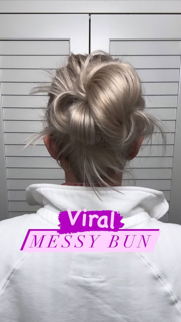 Megan Wadsworth 💅 Press-on Nails | My version of the viral messy bun 😉 It’s quick. It cute. And, it definitely checks the messy box. ☑️ Perfect gym hair for me. You don’t... | Instagram Cute Bun For Medium Hair, Foolproof Messy Bun, Buns Hairstyles For Medium Hair, Easy Long Hair Messy Bun Tutorials, Messy Ponytail Medium Length, Viral Messy Bun Tutorial, Long Hair Low Messy Bun, Messy Bun Clip, How To Make A Bun With Medium Hair