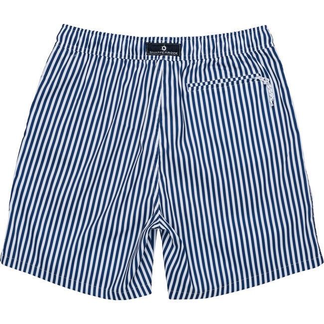 Hitting the waves, playing beach volleyball, or just lounging in the sun? Our new comfort lined men's swim shorts are just the thing for any activity. Featuring our new built in knit liner with maximum stretch for all day comfort. You'll bring a chic nautical vibe to your family's summer look in these denim blue and white stripes. Full brief liner for extra comfort Inseam length (inches): Size S = 5.5, Size M = 6, Size L = 6.5, Size XL = 7 Side pockets and back zip pocket UPF50+ sun protection | Casual Swim Trunks For Pool In Warm Weather, Casual Shorts For Pool And Warm Weather, Casual Swim Trunks For Summer Pool, Casual Summer Swim Trunks For Pool, Casual Blue Swim Shorts With Relaxed Fit, Summer Pool Shorts For Warm Weather, Relaxed Fit Shorts For Poolside Vacation, Cotton Swim Trunks For Warm Weather Vacation, Casual Swim Trunks For Poolside Summer