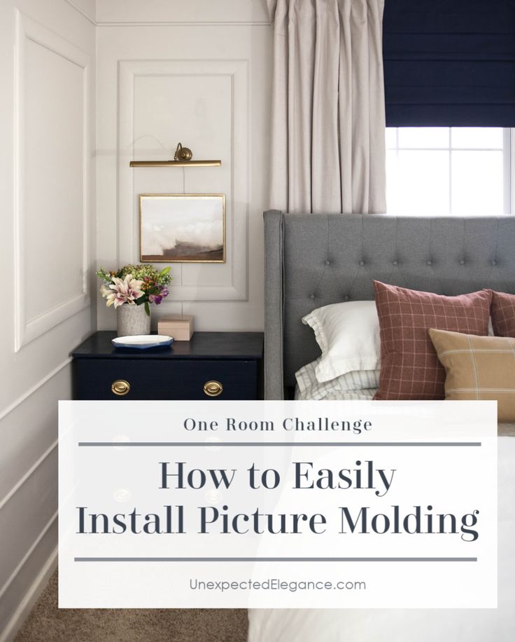 a bedroom with the text how to easily install picture molding