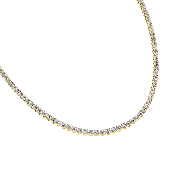 Design: This classic necklace features a delicately crafted tennis chain adorned with 1.5mm diamonds. An epitome of understated luxury, making it the perfect choice for those who appreciate the finer things in life. | Gold Color: 18K Gold Vermeil (Not to be confused with regular gold plating, our vermeil is a thick layer of 18k solid gold on sterling silver meaning it will last longer. You get the look & feel of gold jewelry at a fraction of the price) Silver Color: Sterling Silver (925 Sterling Yellow Gold Single Strand Diamond Tennis Necklace, Timeless Yellow Gold Tennis Necklace With Prong Setting, Minimalist Round Tennis Necklace With Diamond Accents, Minimalist Round Diamond Tennis Necklace, Minimalist Tennis Necklace With Diamond Accents, Round Yellow Gold Single Strand Tennis Necklace, Dainty Tennis Necklace With Brilliant Cut, Dainty Round Brilliant Cut Tennis Necklace, Gold Tennis Necklace With Prong Setting For Everyday Luxury