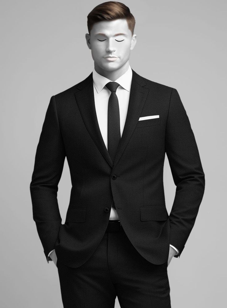 Revamp your style quotient with our Napolean Crossweave Wool Suit – a perfect fusion of contemporary sophistication and classic charm. Meticulously crafted from a luxurious wool blend, this suit seamlessly blends comfort with resilience, while its classy black hue exudes versatility, allowing you to transition seamlessly. Whether conquering the demands of a busy day or stepping into a formal affair, this suit will be your go-to choice for a stylish and confident look.  Look Includes   Napolean Crossweave Wool Fabric  Two Button Jacket Style  Notch Lapel  Horn Royal Black Buttons  Single Vent  Three Cuff Buttons  Two Welted Back Pockets on Trousers   Click 'Customize Now' to modify the look if needed.   Lining: Viscose, Dry Clean, Pants can be lightly washed.