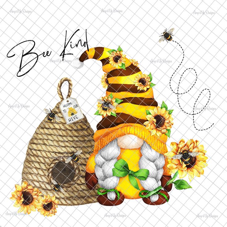 a bee is sitting next to a basket with sunflowers and bees on it