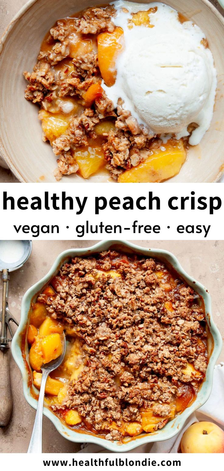 healthy peach crisp with yogurt and granola is an easy dessert for the whole family