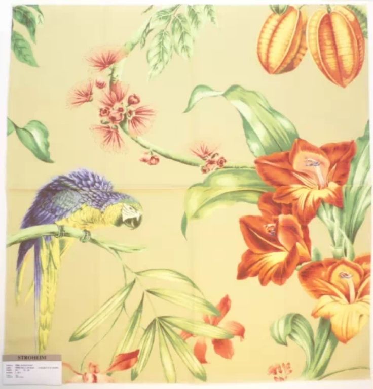 an image of a bird and flowers on a yellow background