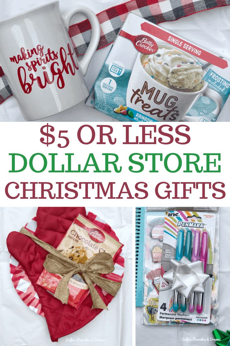 dollar less dollar store christmas gifts with text overlay