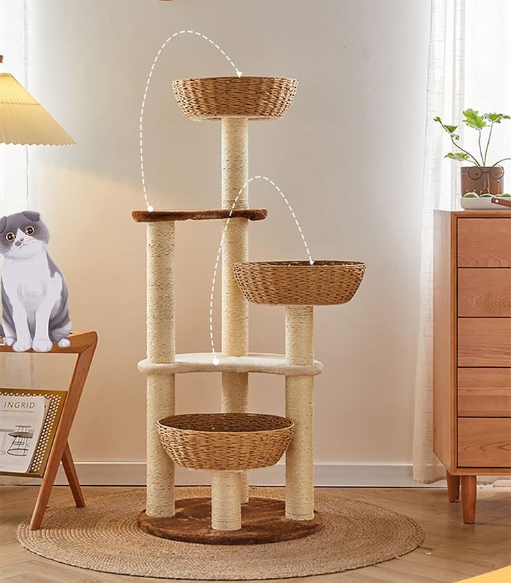 a cat tree in the corner of a room