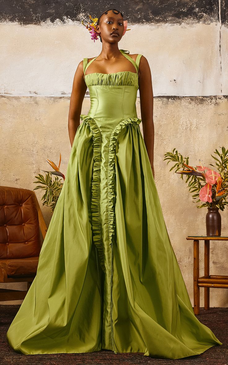 Orange Cocktail Dresses, The Caribbean Islands, Silk Long Dress, Green Gown, Silk Dress Long, Wedding Attire Guest, Grad Dresses, Silk Maxi Dress, Fairy Dress