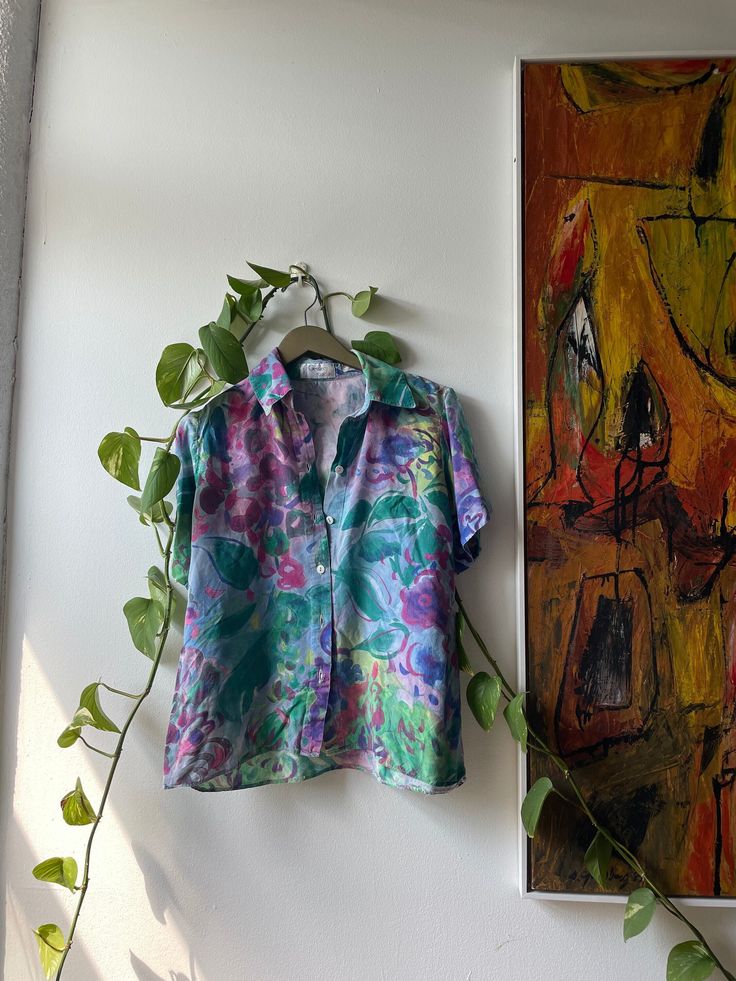 "Fauvism inspired, floral print, button up shirt Measurements: - Bust: 41\" - Waist: 40\" - Hips: 42\" Sourced: Amsterdam, Netherlands" Fauvism, Amsterdam Netherlands, Womens Blouses, Button Up Shirt, Womens Clothing Tops, Netherlands, Amsterdam, Button Downs, Button Up Shirts