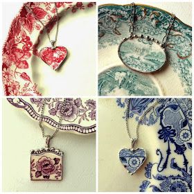 four different pictures of heart shaped pendants