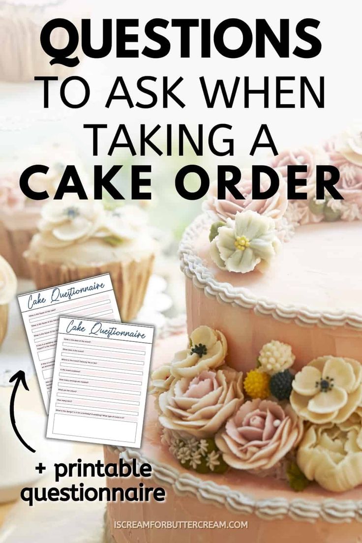 a cake with flowers on it and the words questions to ask when taking a cake order