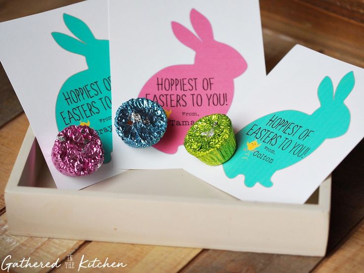 three easter cards in a box on a wooden table with bunny ears and the words, honest to you