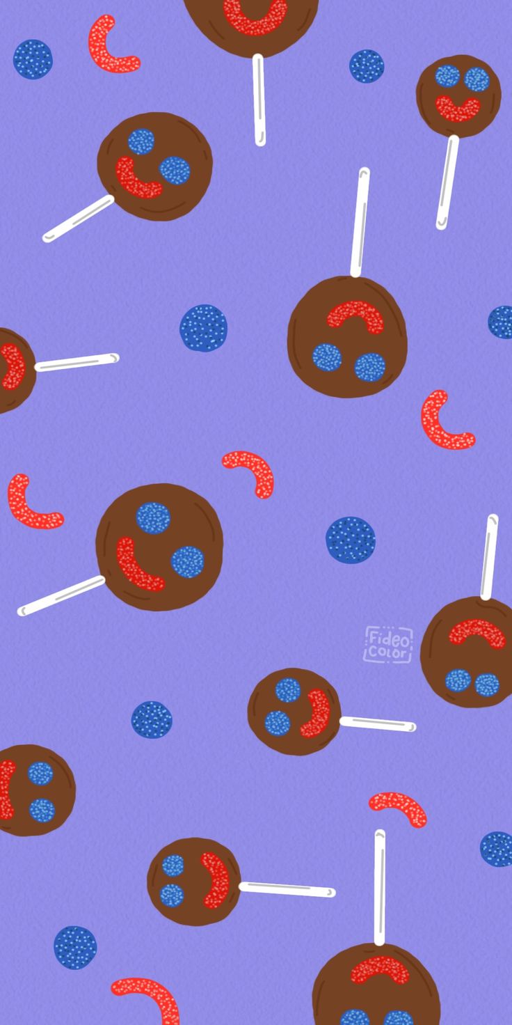 a purple background with red, white and blue lollipops